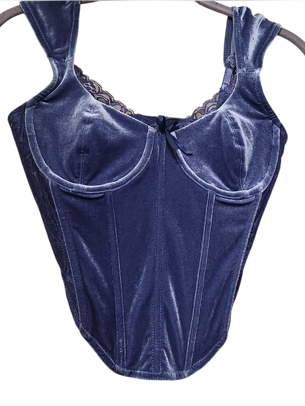 Forever 21 Blue Velvet Lace Trim Boned Bustier Corset Top - Picture 5 of 8